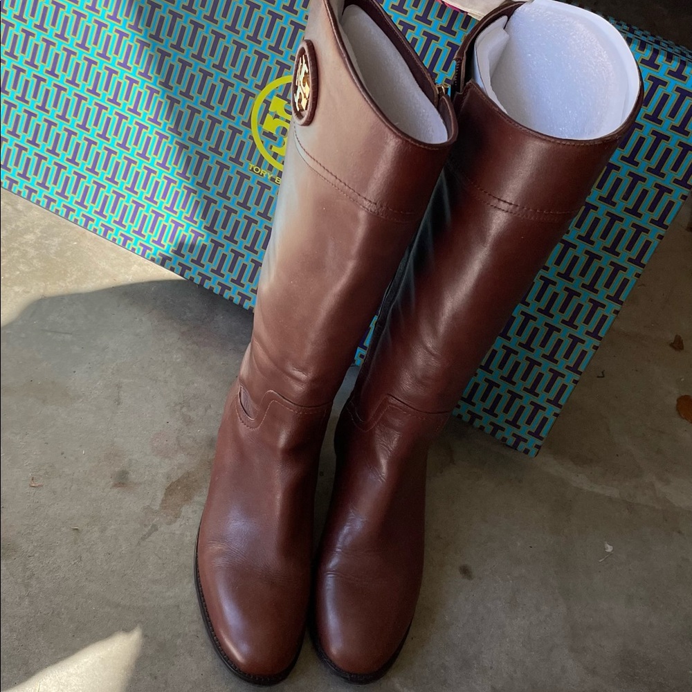 Tory Burch leather riding boots.